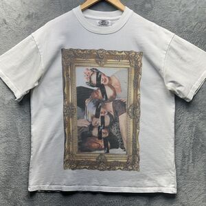 Vintage Y2K Shirt Mens Large White Boxy Graphic Frida Picture Frame Streetwear